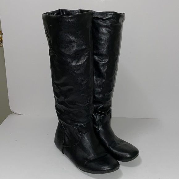 Women's Classic Round Toe Slouchy Booties Casual Slip On Fall Winter Long Boots - Picture 14 of 16